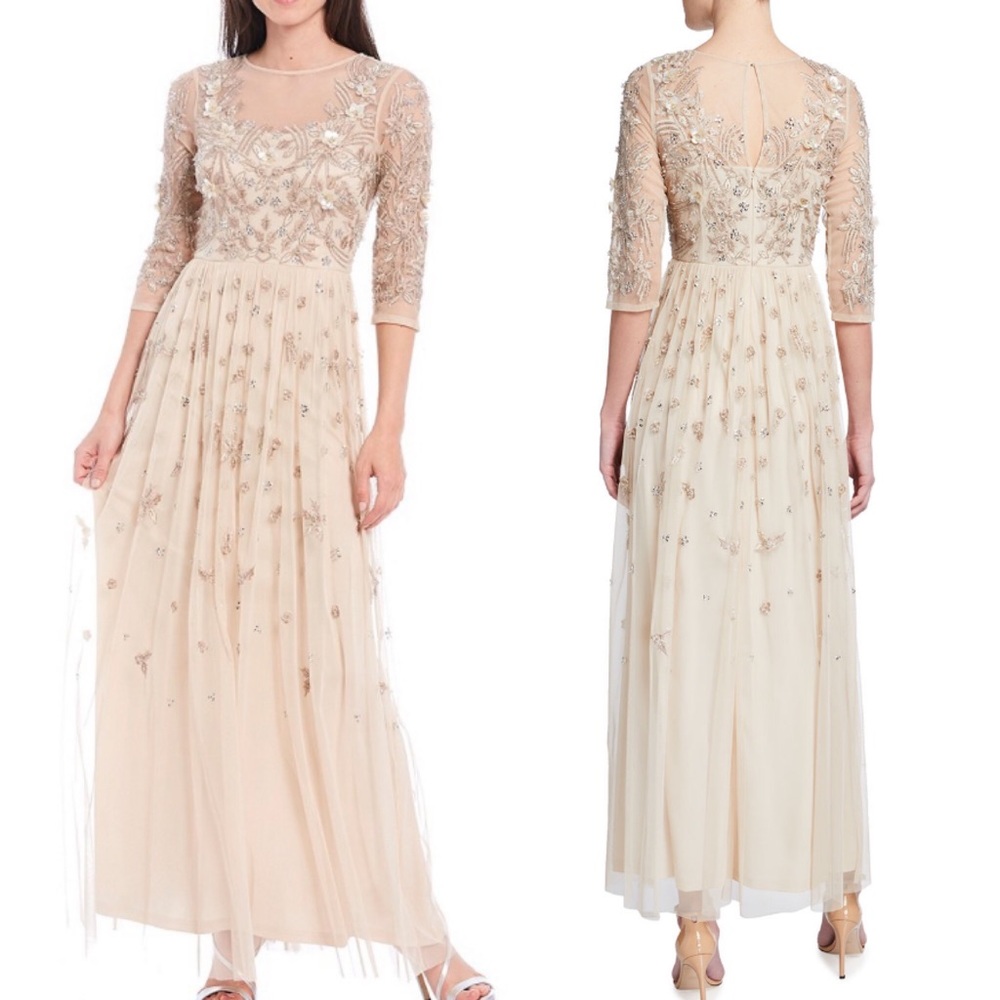 Aidan Mattox beaded sweetheart, neckline, 3/4 sleeve long gown - Picture 5 of 17